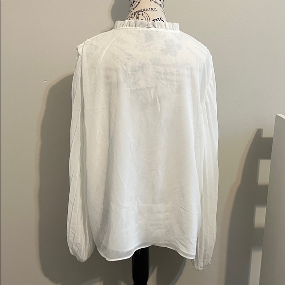 Halogen White Pleated Blouse with Tie Neck - Picture 3 of 5